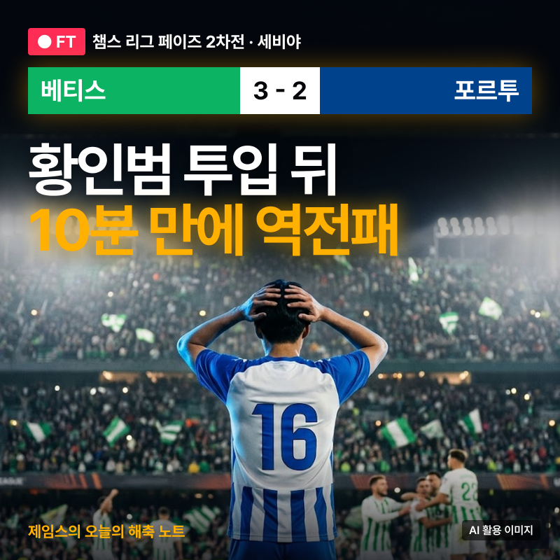 황인범 베티스전 평점 6.09, 들어가자마자 10분 만에 역전패… 포르투는 왜 무너졌나 (베티스 ....