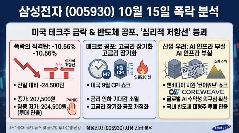 [주식마감시황] 삼성전자 9%대 급락, 21만원 붕괴 위기! 미국 CPI 쇼크와 외인 1.4조 매도 폭탄 - ....