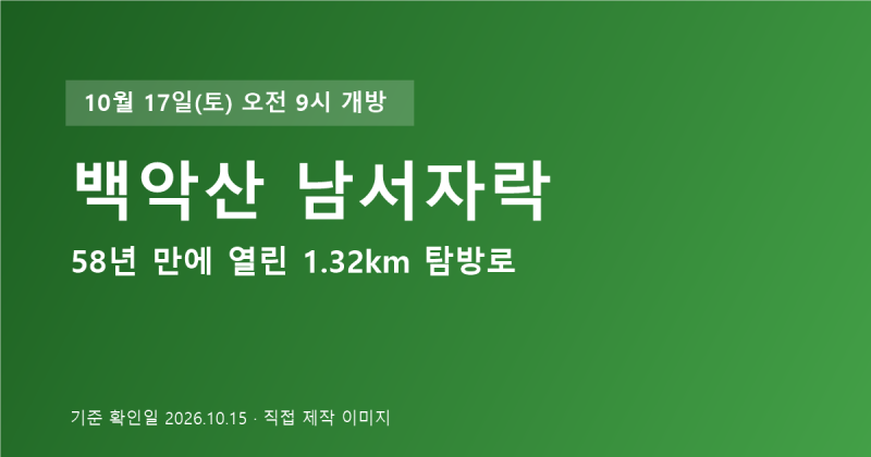 백악산 개방 10월 17일｜58년 만에 남서자락 1.32km 코스 정리