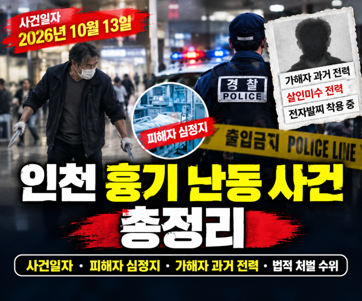 <b>인천 흉기 난동</b> 사건 총정리｜사건일자·피해자 심정지·가해자 과....