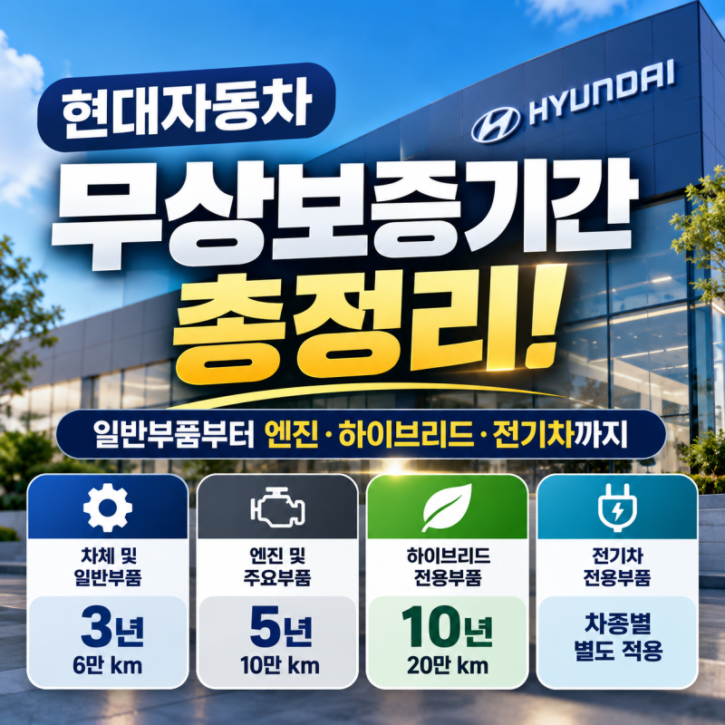 현대자동차 무상보증기간 총정리! 일반부품부터 엔진·하이브리드·전기차까지