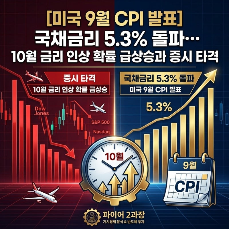 [미국 9월 CPI 발표] 국채금리 5.3% 돌파… 10월 금리 인상 확률 급상승과 증시 타격