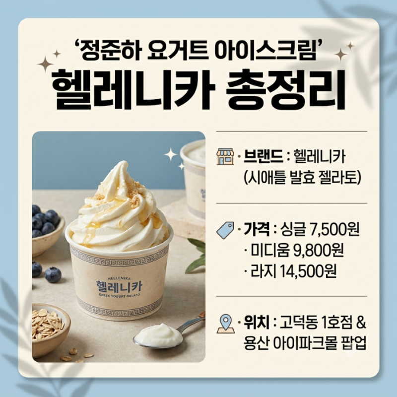 정준하 요거트 아이스크림 헬레니카 가격·위치·후기 총정리, 싱글컵 7,500원 진짜 비쌀까?