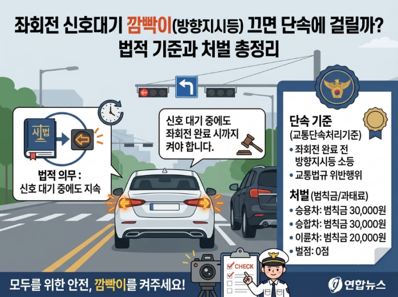 좌회전 신호대기 깜빡이(방향지시등) 끄면 단속에 걸릴까? 기준과 처벌