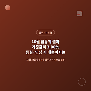 10월 금통위 결과, 기준금리 3.00% 동결·인상 시 대출이자 어떻게 달라지나