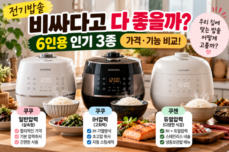 전기밥솥, 비싸다고 다 좋을까? 6인용 일반압력·IH·듀얼압력 3종 가격과 기능 비교!
