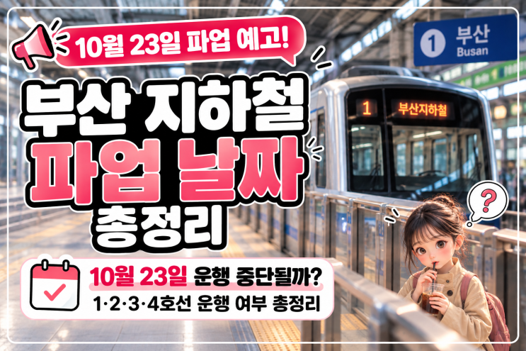 2026 <b>부산 지하철 파업</b> 날짜 총정리｜10월 23일 1·2·3·4호선 운행 중단....