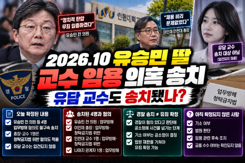 2026.10 유승민 딸 교수 임용 의혹 송치｜유담 교수도 송치됐나