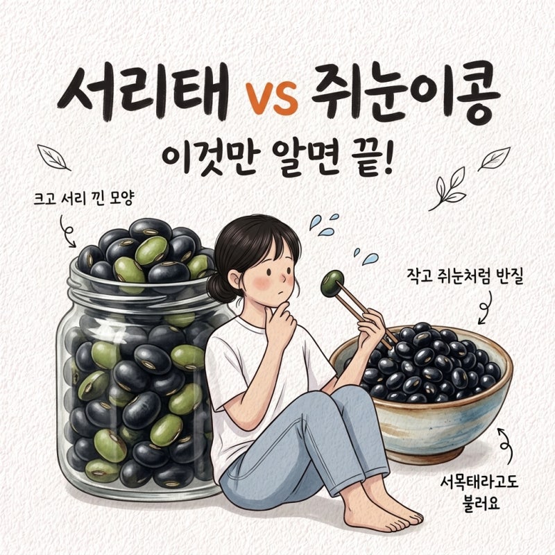 "서리태랑 같은 거 아니에요?" 쥐눈이콩 서리태 차이 서목태 시기 콩밥 보관법