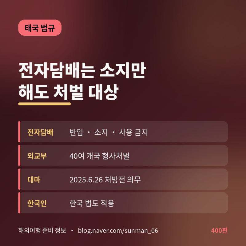 태국은 전자담배 소지만으로도 처벌 대상입니다 (가져가지 마세요)