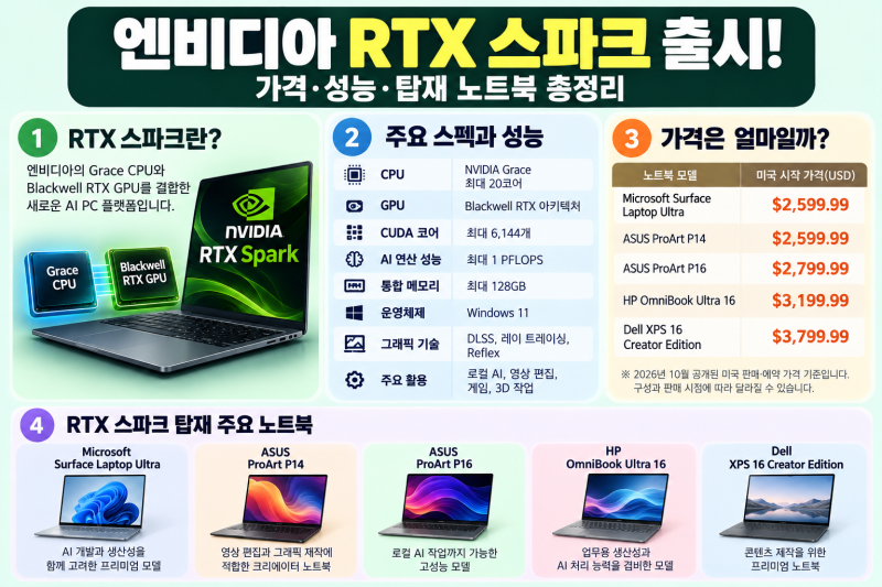 엔비디아 RTX 스파크 출시! 가격·성능·스펙·지원 노트북 총정리