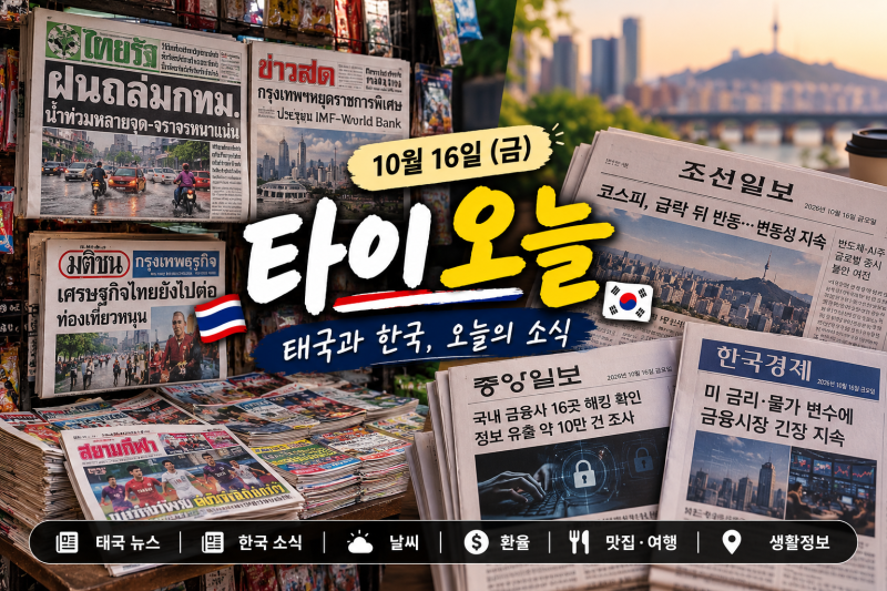 타이 오늘｜10월 16일 방콕 특별 공휴일·태국 뉴스·한국 소식·4개 지역 날씨·바트 환율