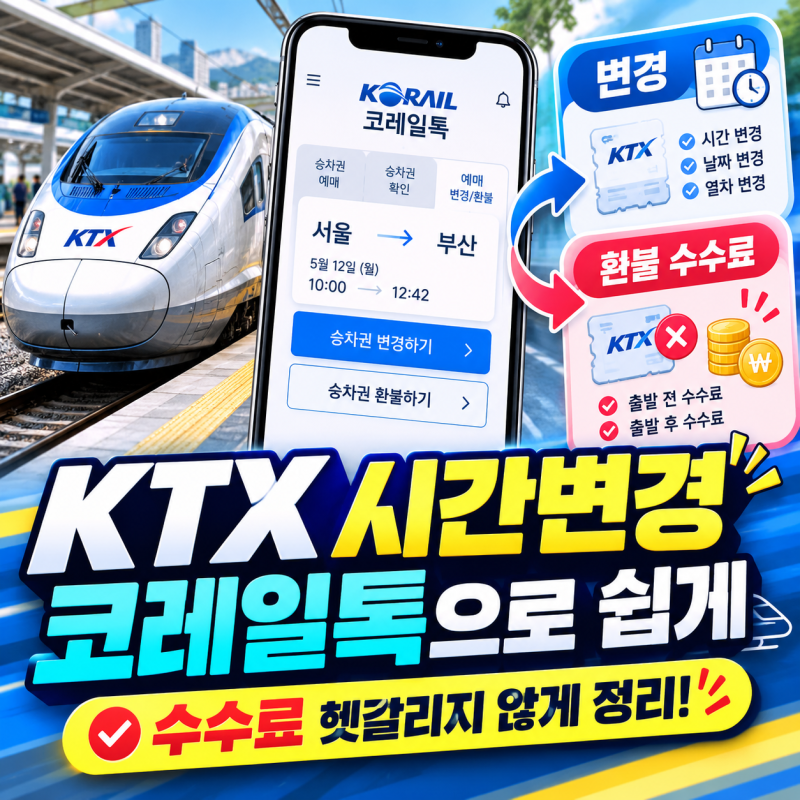 KTX 코레이톡 승차권 변경방법 출발 30분전 수수료