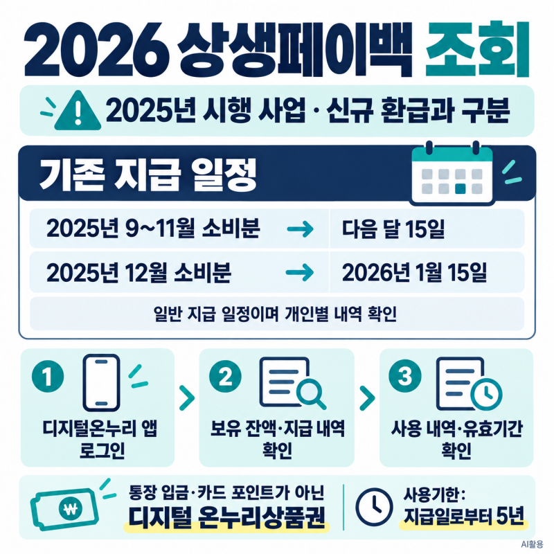 2026 상생 페이백 조회｜디지털 온누리상품권 지급일·환급금 잔액 확인 방법