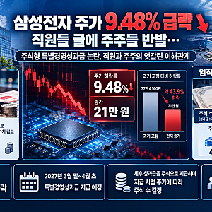 삼성전자 9.48% 폭락에 직원들은 주가 더 떨어져라? 특별성과급 주식 지급과 주주 반발 논란