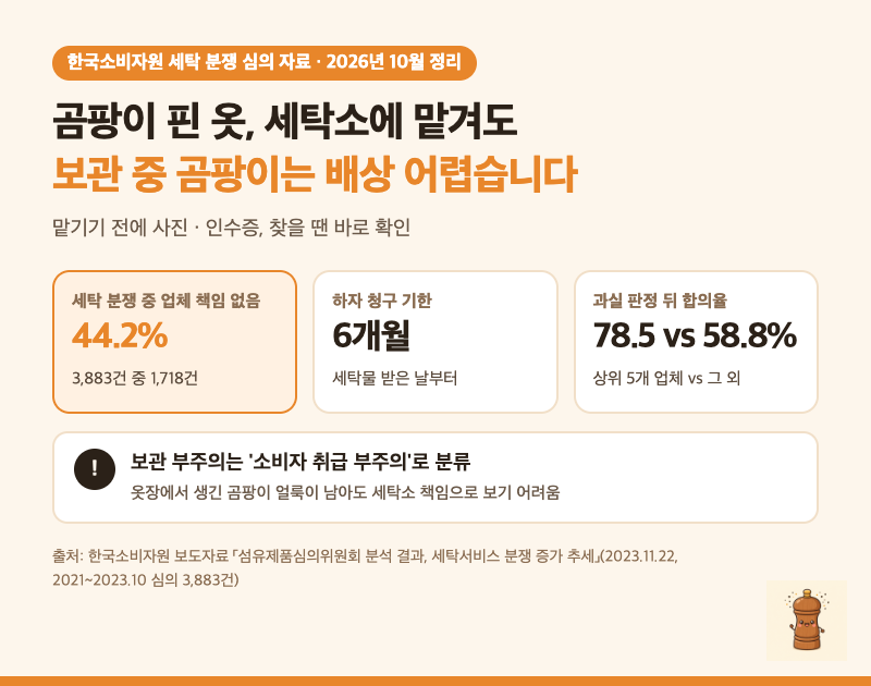 곰팡이 핀 옷, 세탁소에 맡겨도 보관 중 생긴 건 배상받기 어렵습니다｜세탁 분쟁 44%가 '업체....