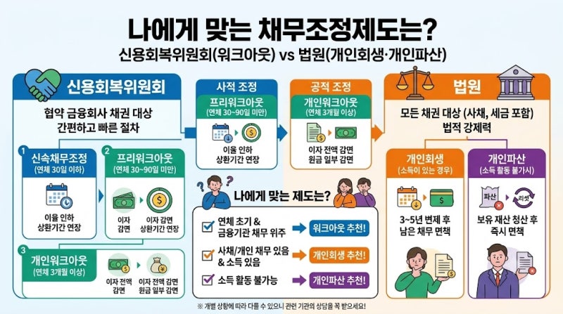 신용회복위원회의 워크아웃 vs 법원의 개인회생· 개인파산 한눈에 정리하기