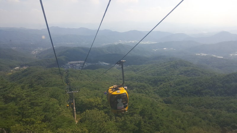 대구 팔공산 케이블카, 대인 왕복 1만 4천 원과 해발 820m 신림봉 정상역·통일대불 보이는 구....