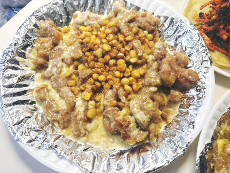 강릉 옥수수크림탕수육 중앙시장 옥수수크림탕수육과 감자크림탕수육 반반 포장 후기