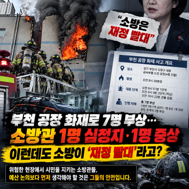 부천 공장 화재에 소방관 심정지·중상…이런데도 소방이 ‘재정 빨대’라고?