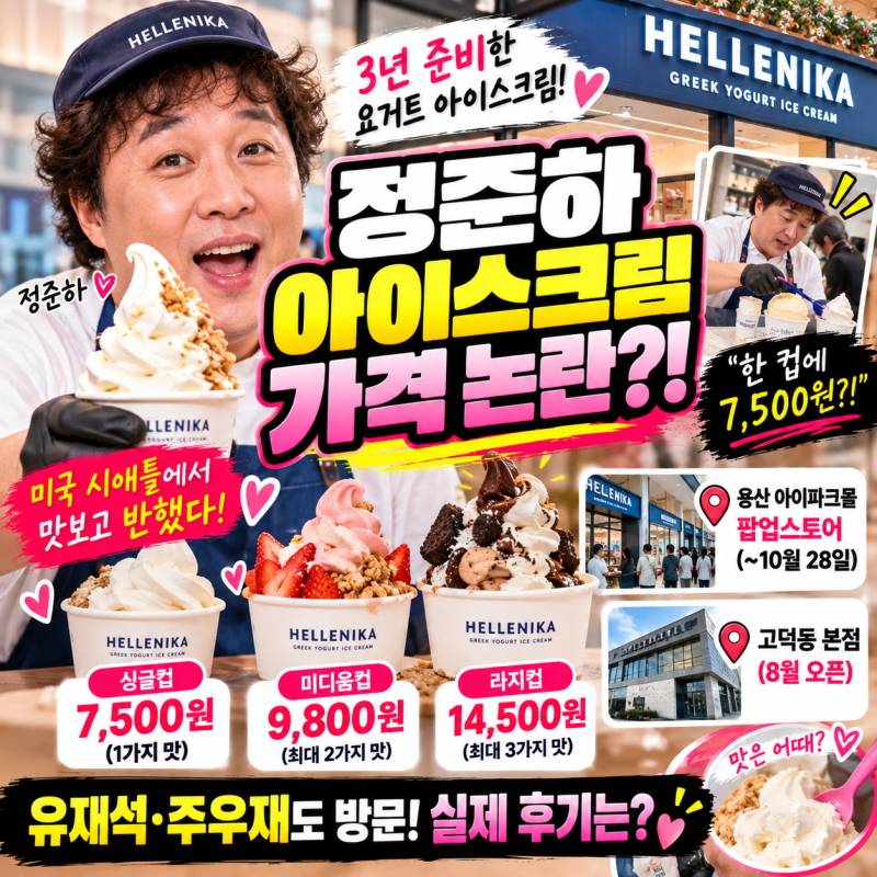 "아이스크림 한 컵에 7500원?" 정준하 3년 준비한 헬레니카 가격 논란...1만4500원 라지컵부터 용....