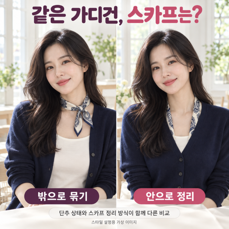 가디건에 스카프 매는 법, 목에 묶을까 니트 안으로 넣을까?