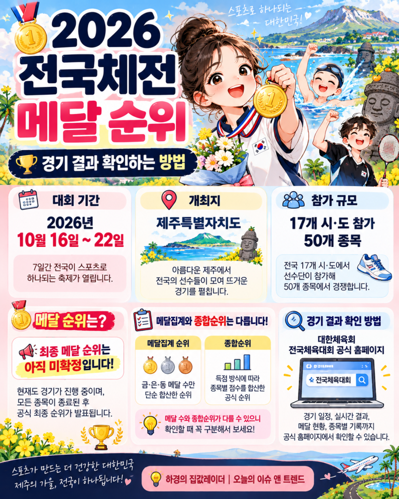 2026 전국체전 메달 순위는? 제107회 전국체육대회 결과·종합순위 확인 방법