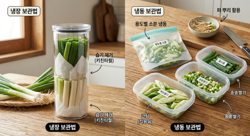 대파 장기 보관법 : 한 달은 싱싱하게, 6개월은 무름 없이 보관하는 손질 꿀팁