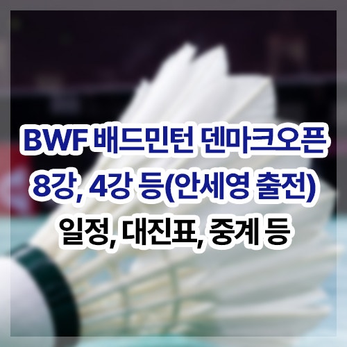 2026 BWF 배드민턴 덴마크오픈 8강, 4강 일정, 대진표, 경기시간, 중계, 결과 등(안세영 출전)