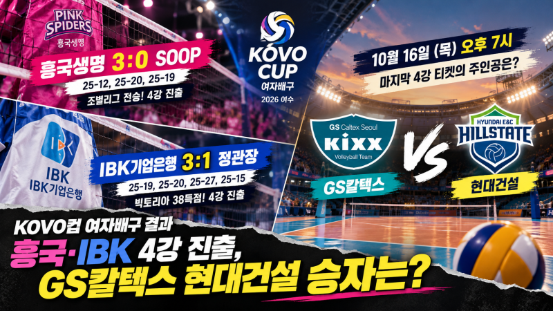 GS칼텍스 현대건설 10월 16일 경기시간·중계·승부 전망｜KOVO컵 4강 결정전