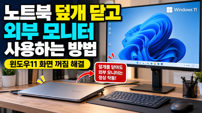노트북 덮개 닫고 외부 모니터 사용하는 방법｜윈도우11 화면 꺼짐 해결
