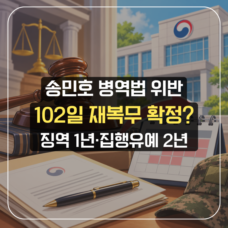 송민호 102일 재복무 확정? 병무청 절차와 징역 1년 집행유예 2년 정리