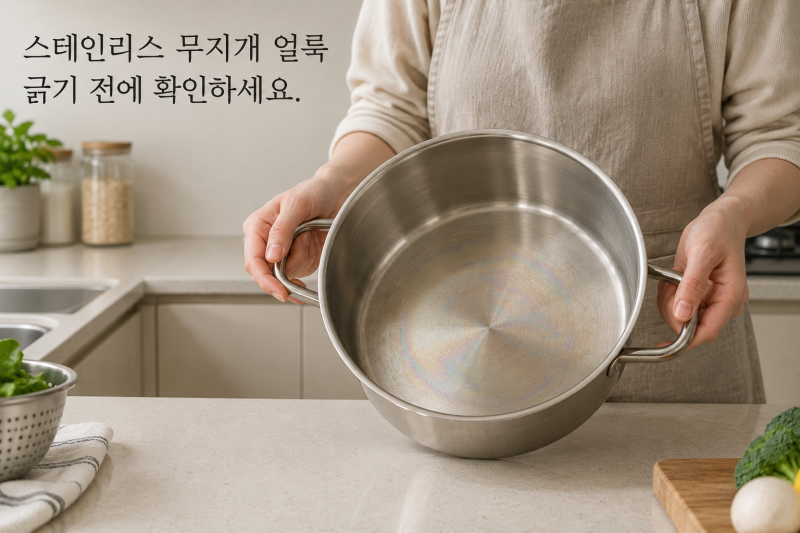 스테인리스 냄비에 무지개 얼룩이 생겼다면, 긁기 전에 확인하세요