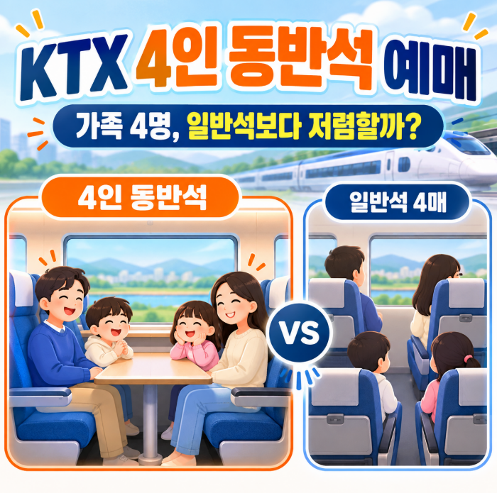 KTX 4인 동반석 예매, 가족 4명은 일반석보다 저렴할까? 좌석·운임 비교