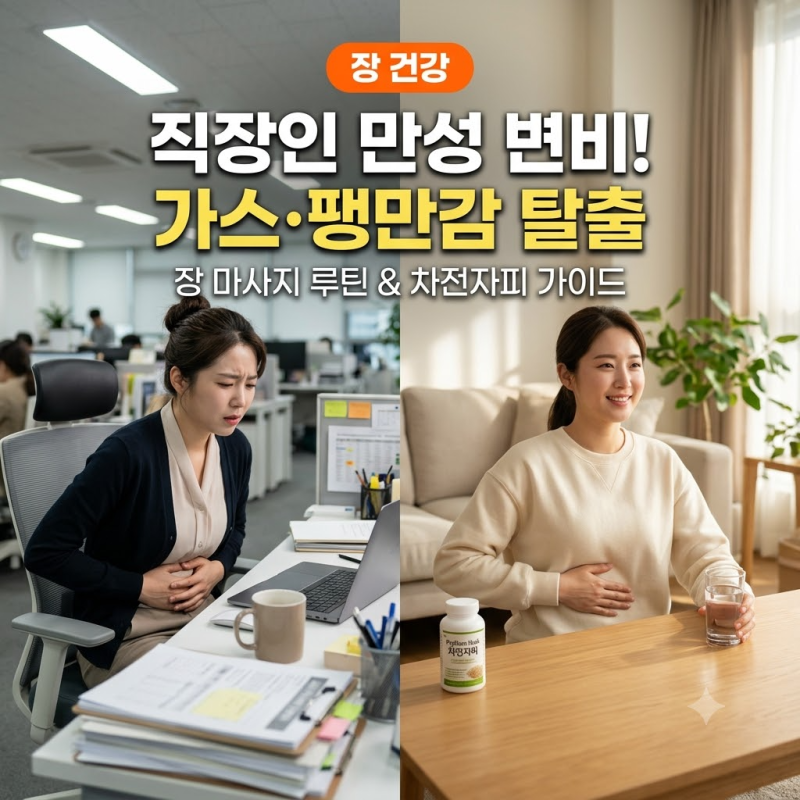 화장실 가기 두려운 직장인 만성 변비! 좌식 생활 가스 팽만감 잡는 장 마사지와 차전자피 복....