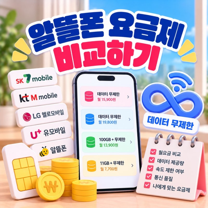 알뜰폰 요금제 비교｜데이터 무제한·월요금·속도별 선택방법