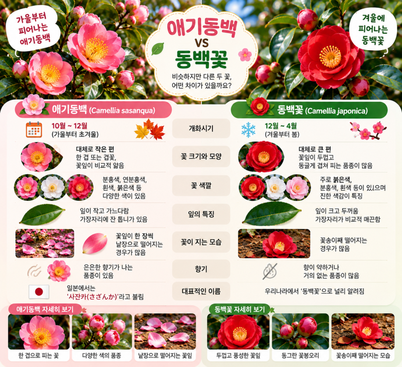 애기동백은 동백꽃과 무엇이 다를까? 꽃말과 개화시기, 꽃잎이 떨어지는 특별한 이유