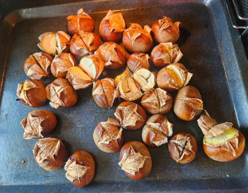오븐 밤굽기 두 번째 도전, 껍질은 안 벌어져도 맛은 성공