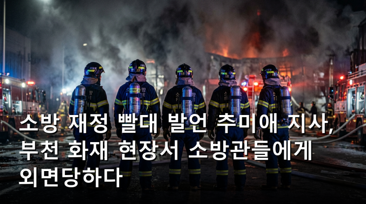 소방 재정 빨대 <b>발언</b> <b>추미애</b> 지사, 부천 화재 현장서 소방관들에게 ....