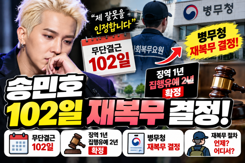 송민호 102일 재복무 결정! 병무청 절차 착수, 집행유예 확정