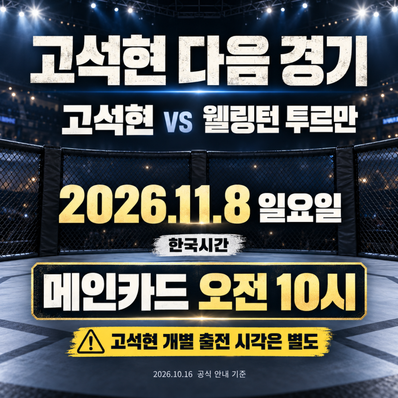 UFC 고석현 vs 웰링턴 투르만 , 경기날짜·시간·중계