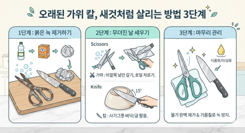 무뎌진 오래된 가위 칼 새것처럼 되살리는 방법 3단계