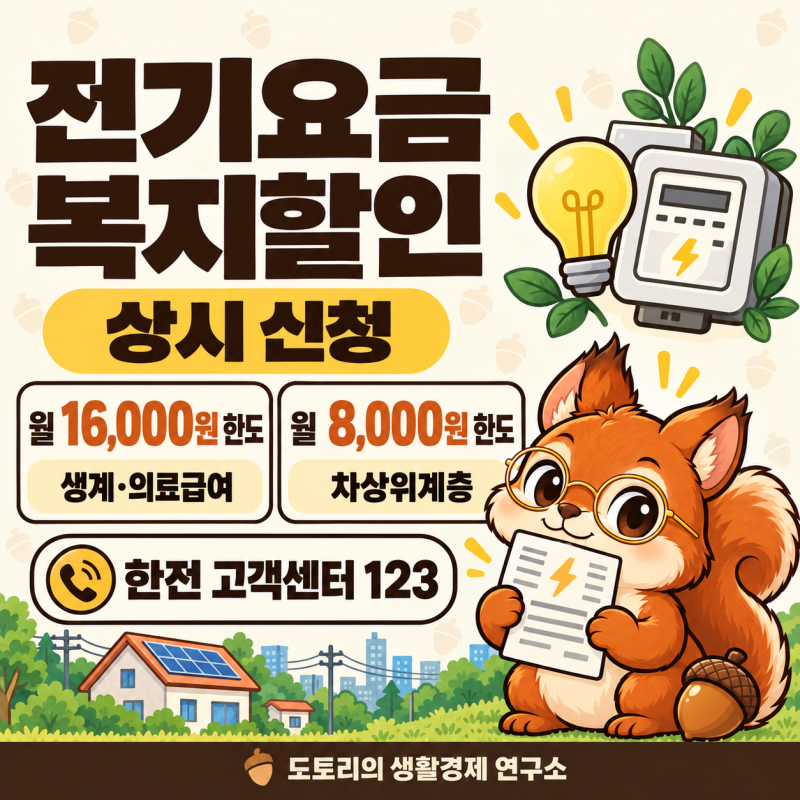 전기요금 복지할인 대상, 월 한도 총정리 (생계·의료급여 16,000원)