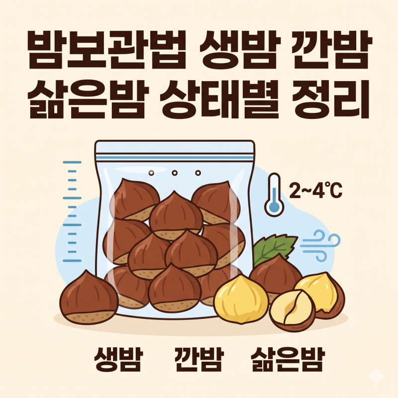 밤보관법 생밤·깐밤·삶은밤 상태별 정리 | 냉장 2~4℃에서 두 달이 기준입니다