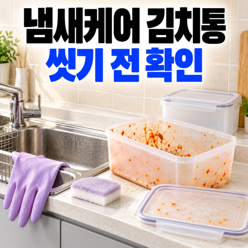 냄새케어 김치통, 뜨거운 물로 씻기 전에 뚜껑부터 확인하세요