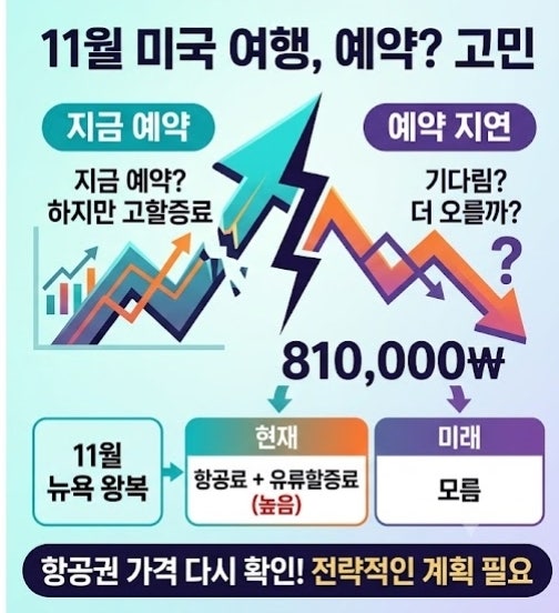 미국 여행 가려다 항공료에 깜짝! 11월 뉴욕 왕복 유류할증료만 81만원, 지금 예약해야 할까?