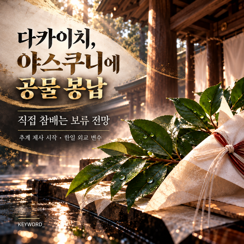 다카이치 일본 총리, 야스쿠니에 공물 봉납…직접 참배는 보류 전망
