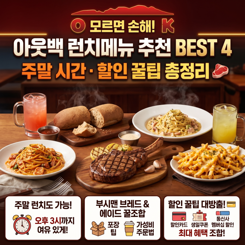 아웃백 런치메뉴 추천 BEST 4 및 주말 시간·할인 꿀팁 총정리