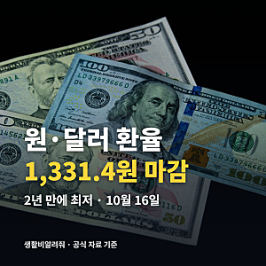 원달러 환율 1,331.4원 2년 만에 최저, 10월 16일 마감 환전 수수료 줄이는 방법