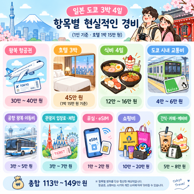 일본 도쿄 3박4일 여행 경비 예산 짜기